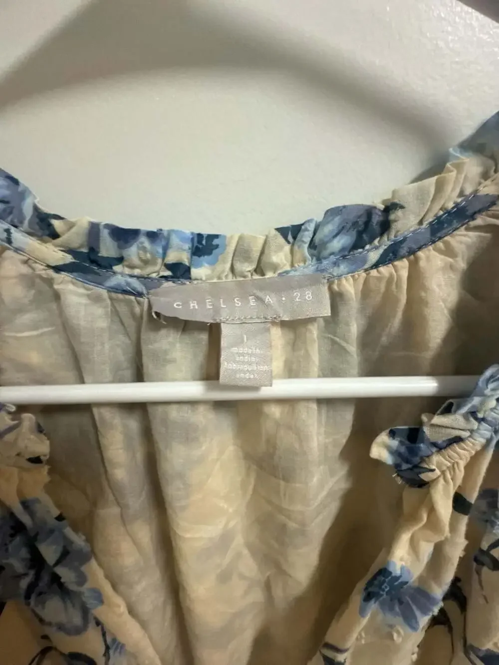 Chelsea28 Beige-Blue Tossed Bloom Floral Print Tiered Mini Dress